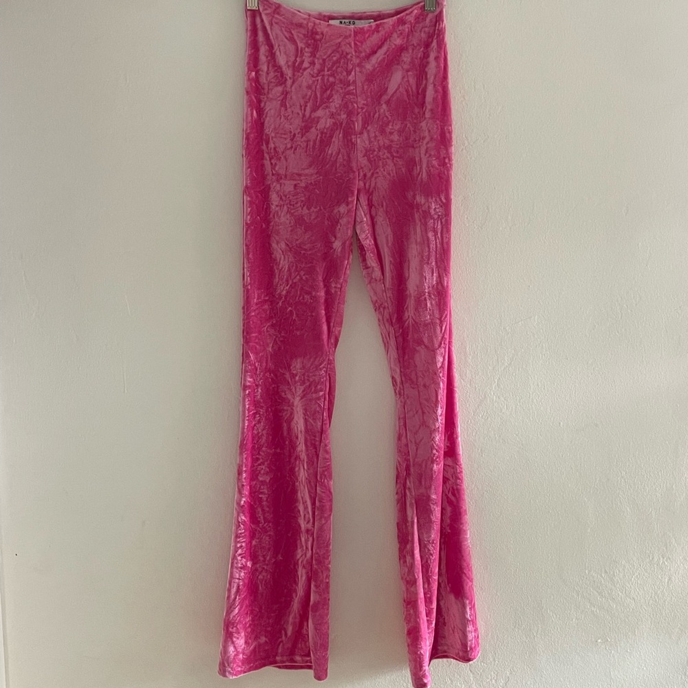 na-kd velvet semi-sheer pink XS flare pants